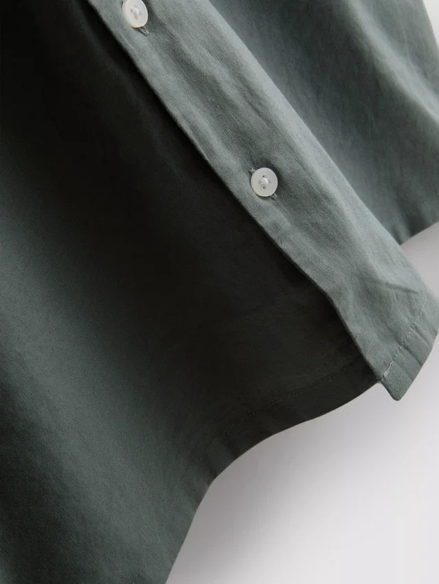 Short sleeve linen blend shirt