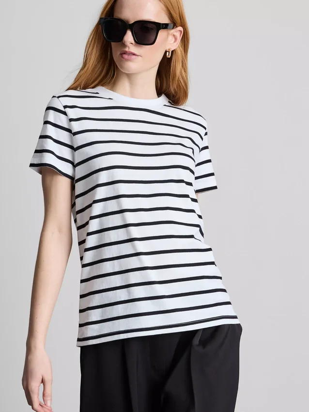 Short sleeve striped crew neck tee