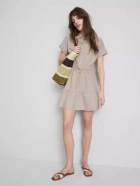 Short-sleeve tiered mini dress