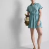 Short-sleeve tiered mini dress