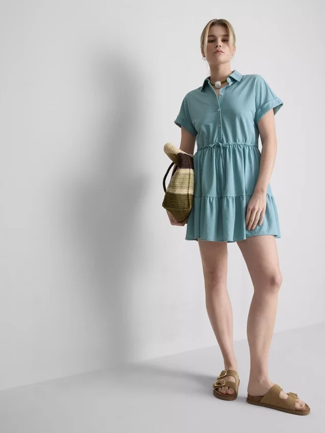Short-sleeve tiered mini dress