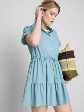 Short-sleeve tiered mini dress