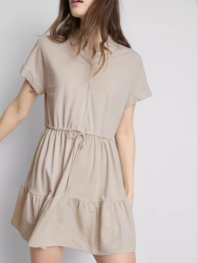 Short-sleeve tiered mini dress