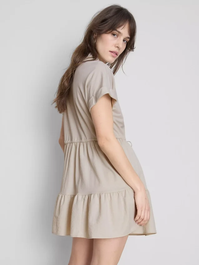 Short-sleeve tiered mini dress