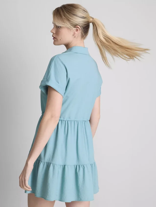Short-sleeve tiered mini dress
