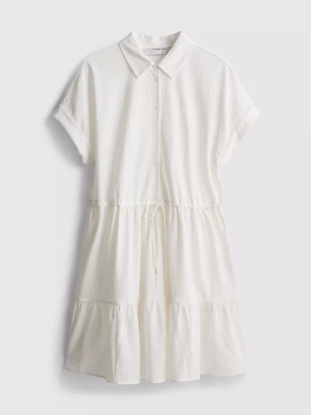 Short-sleeve tiered mini dress