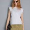 Sleeveless padded-shoulder tee