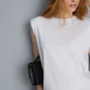 Sleeveless padded-shoulder tee