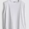 Sleeveless padded-shoulder tee