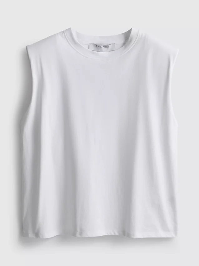 Sleeveless padded-shoulder tee