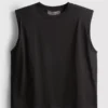 Sleeveless padded-shoulder tee