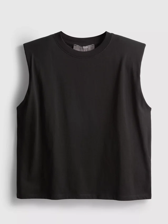Sleeveless padded-shoulder tee
