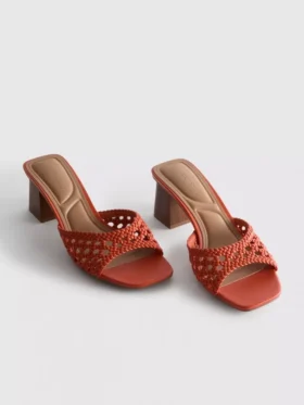 Square toe block heel mule sandals