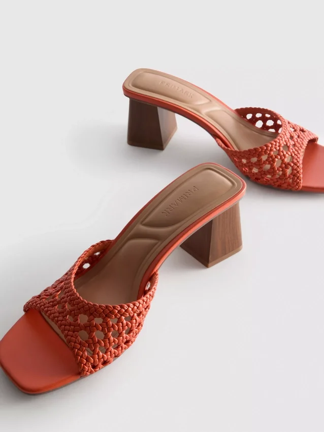 Square toe block heel mule sandals