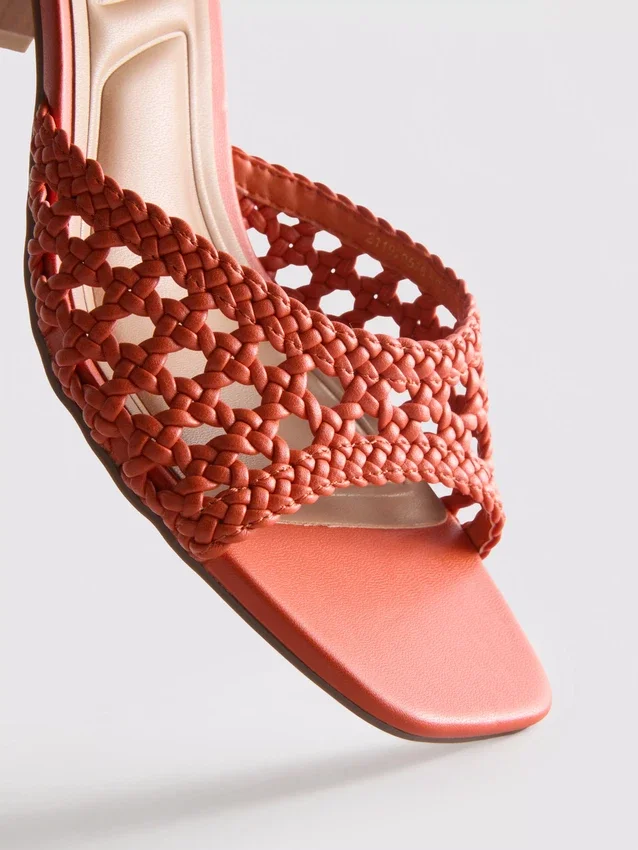 Square toe block heel mule sandals