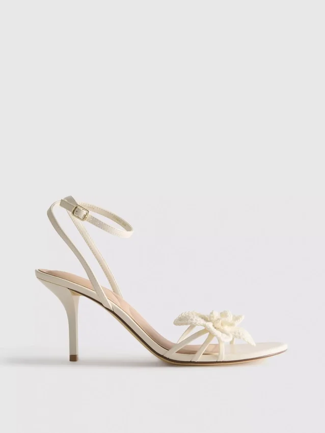 Strappy crochet flower heeled sandals