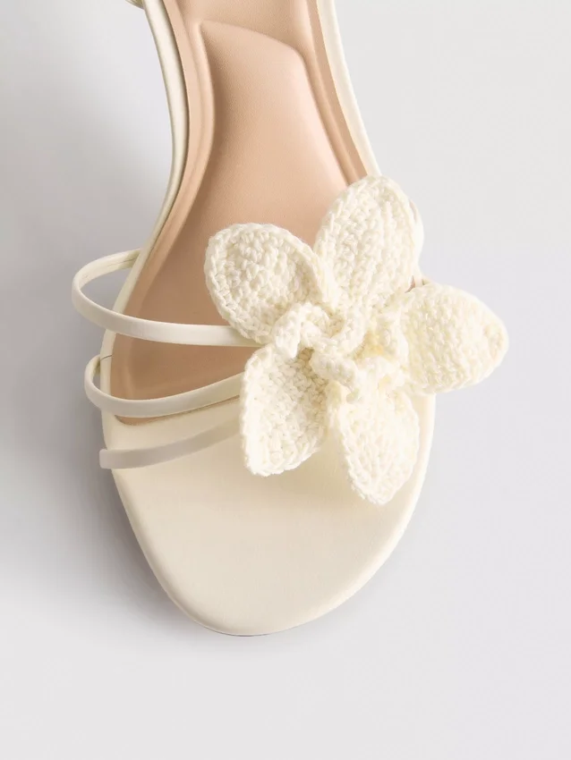Strappy crochet flower heeled sandals