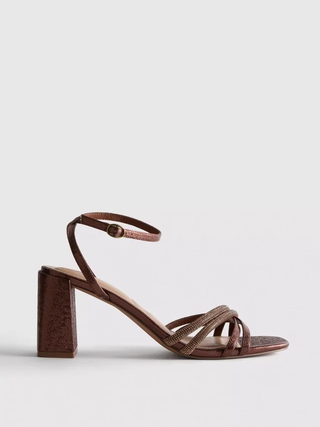 Strappy rhinestone heeled sandals