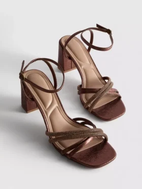 Strappy rhinestone heeled sandals