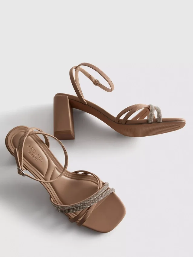 Strappy rhinestone heeled sandals