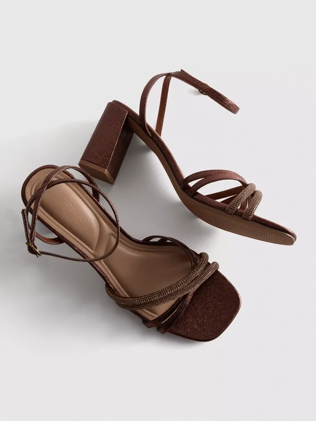 Strappy rhinestone heeled sandals