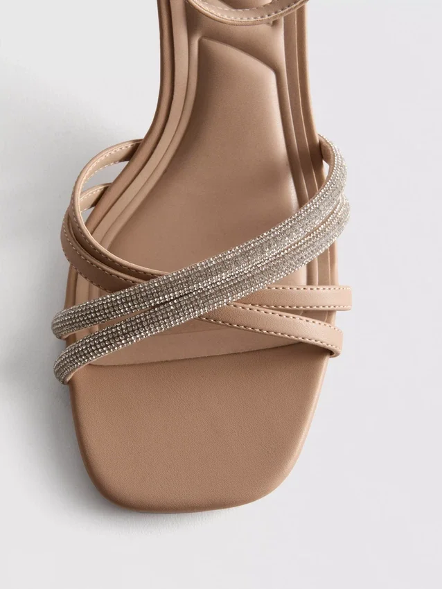 Strappy rhinestone heeled sandals