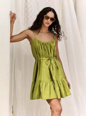 Strappy ruffle poplin mini dress