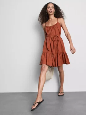 Strappy ruffle poplin mini dress