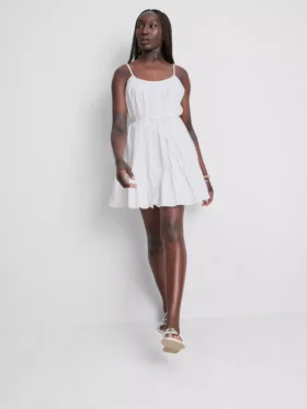 Strappy ruffle poplin mini dress