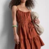 Strappy ruffle poplin mini dress