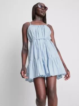 Strappy ruffle poplin mini dress