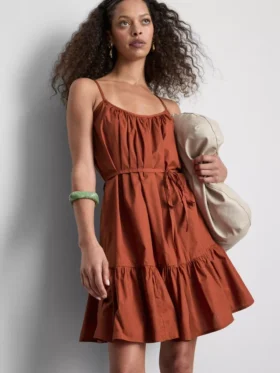 Strappy ruffle poplin mini dress