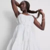 Strappy ruffle poplin mini dress