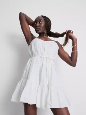 Strappy ruffle poplin mini dress