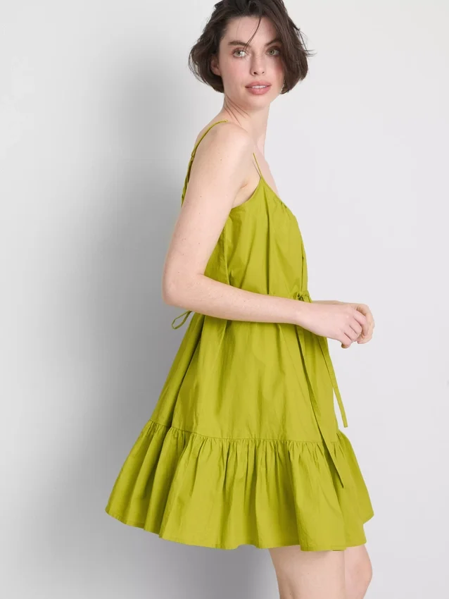 Strappy ruffle poplin mini dress