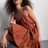 Strappy ruffle poplin mini dress