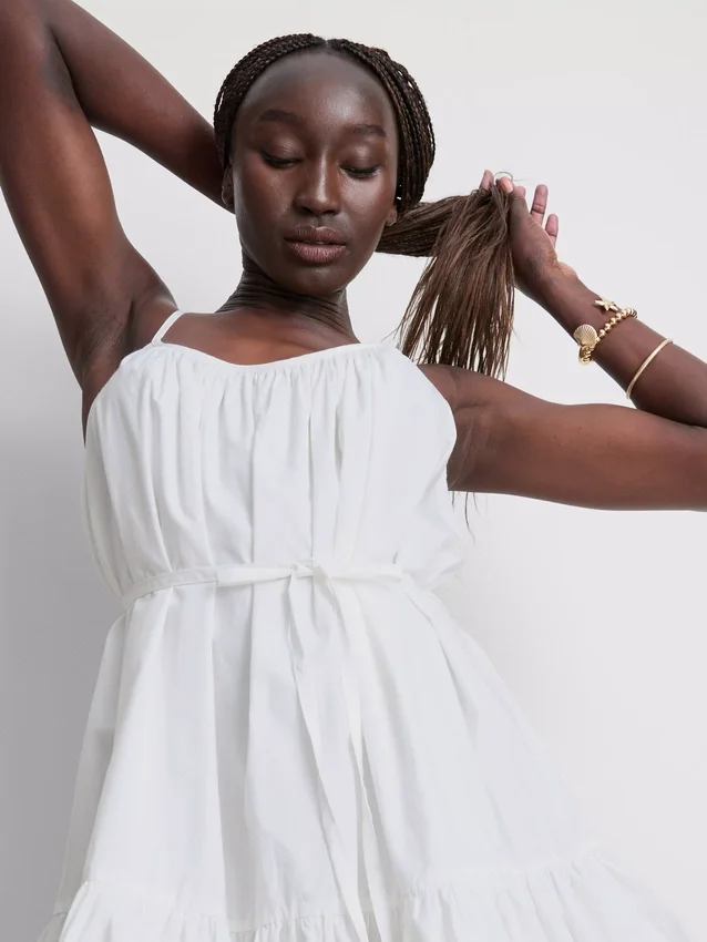 Strappy ruffle poplin mini dress