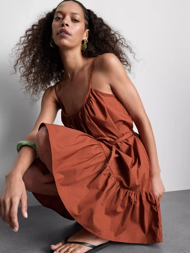 Strappy ruffle poplin mini dress