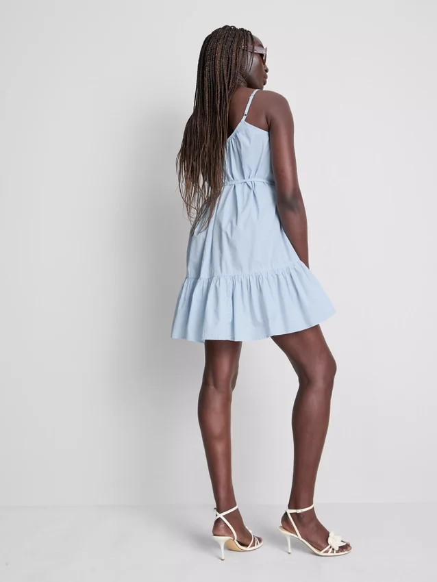 Strappy ruffle poplin mini dress