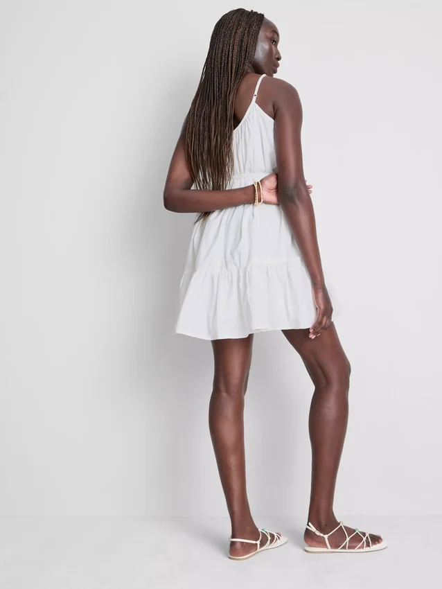 Strappy ruffle poplin mini dress