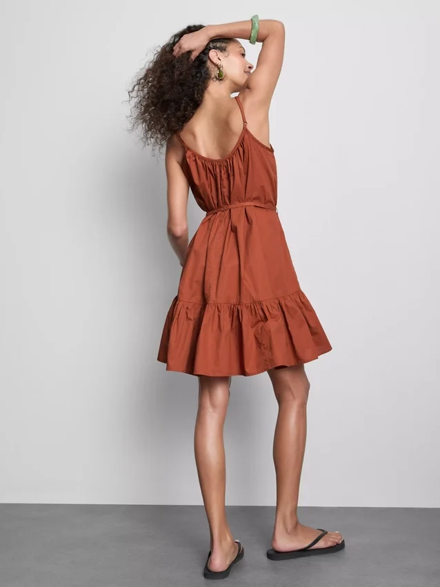 Strappy ruffle poplin mini dress