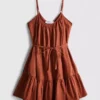 Strappy ruffle poplin mini dress