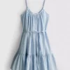 Strappy ruffle poplin mini dress