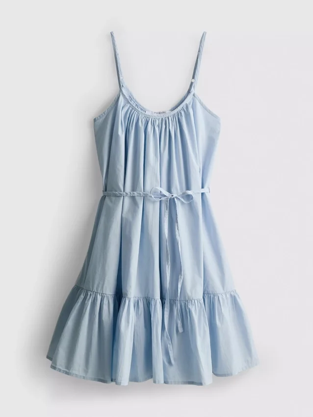 Strappy ruffle poplin mini dress