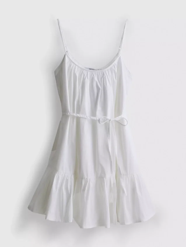 Strappy ruffle poplin mini dress