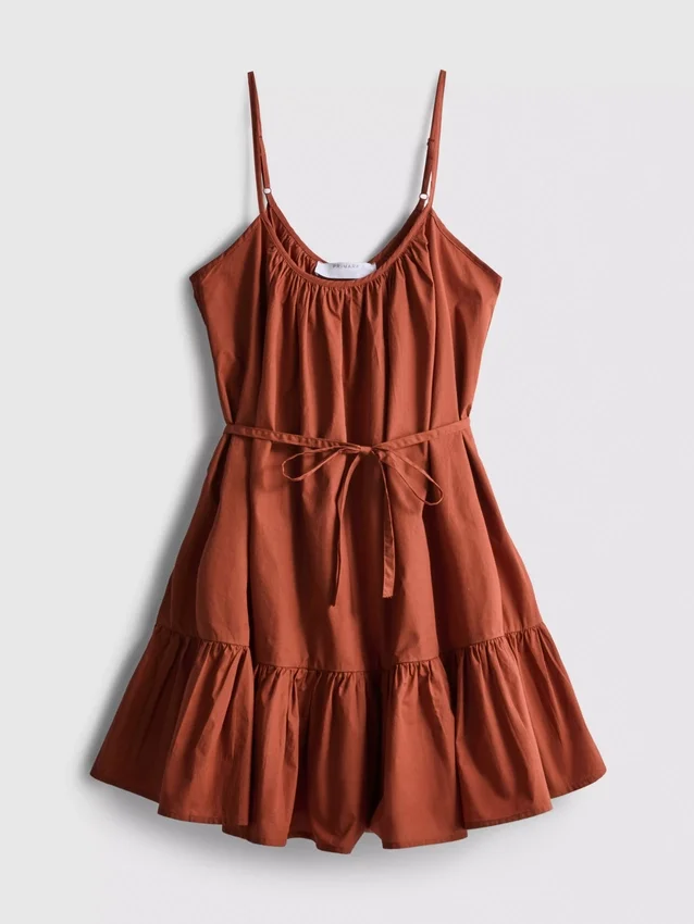 Strappy ruffle poplin mini dress
