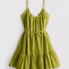 Strappy ruffle poplin mini dress