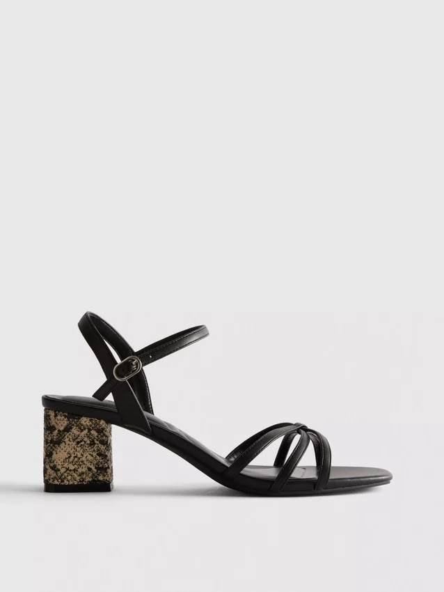 Strappy woven block heel sandals