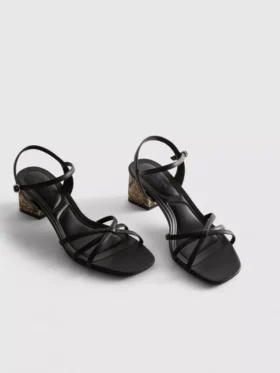 Strappy woven block heel sandals
