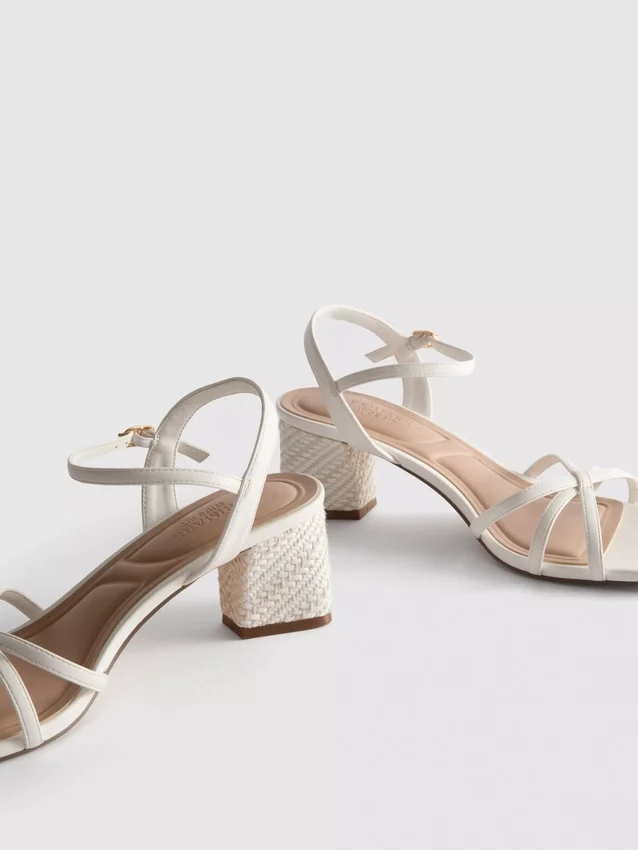 Strappy woven block heel sandals